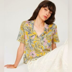 Marine Layer Lucy Resort Floral Yellow Blouse